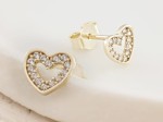 Złote kolczyki serca z cyrkoniami sztyfty