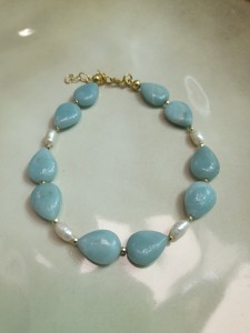 AURA - BRANSOLETKA Z AKWAMARYNEM I PERŁĄ